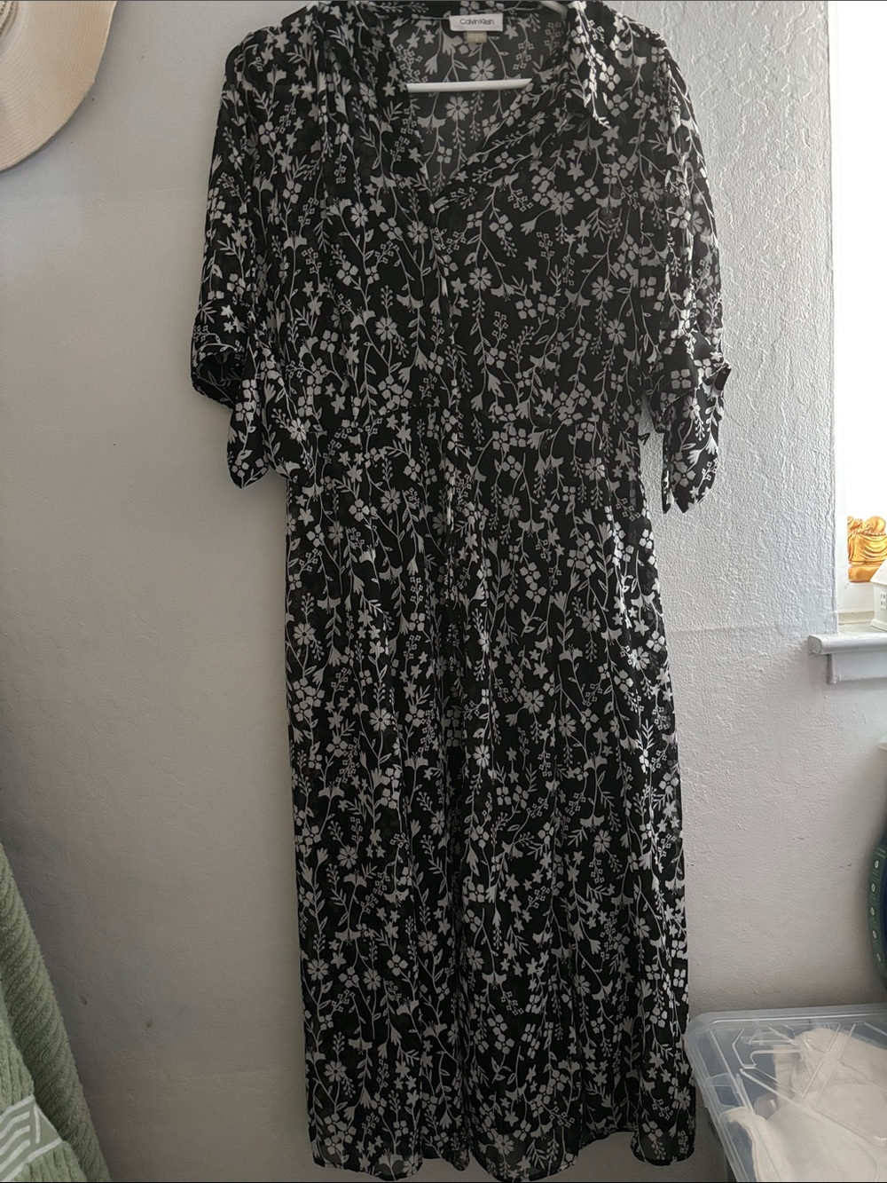 Calvin Klein Black and White Floral Midi Dress